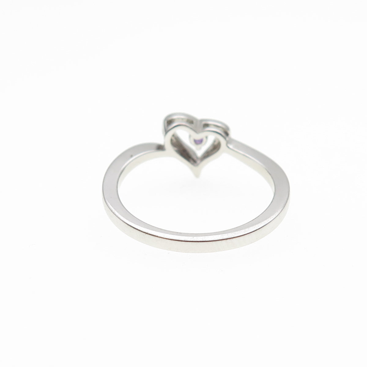 925 Sterling Silver Round-Cut Purple C Z Heart Ring Size 6.5