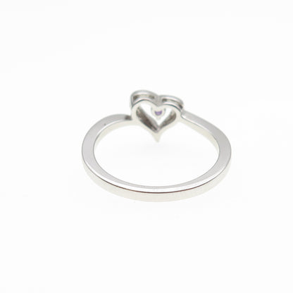 925 Sterling Silver Round-Cut Purple C Z Heart Ring Size 6.5