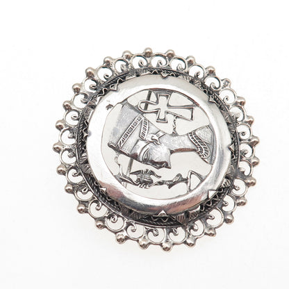 800 Silver Antique Art Deco Egyptian Nefertiti Oxidized Pin Brooch
