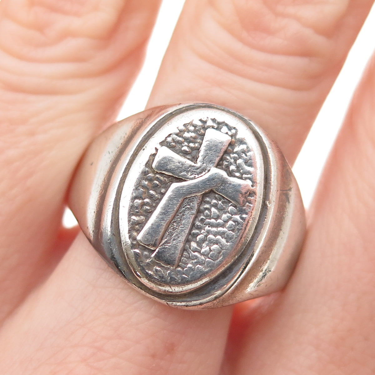 925 Sterling Silver Vintage Cross Oxidized Signet Ring Size 11.5