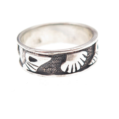 925 Sterling Silver Vintage Sea Life Oxidized Band Ring Size 6.75