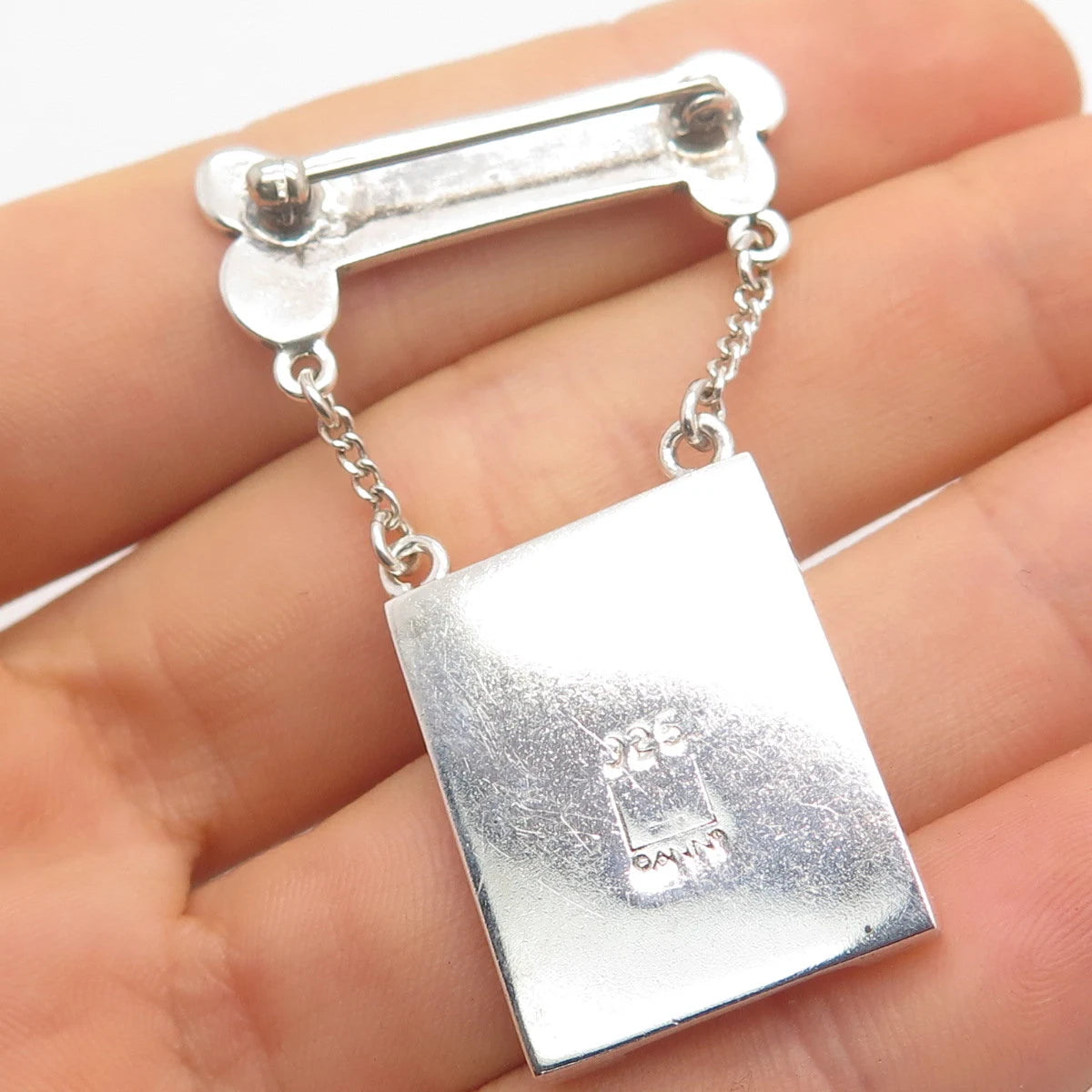 925 Sterling Silver Vintage ANN Dog's Bone Picture Frame Pin Brooch
