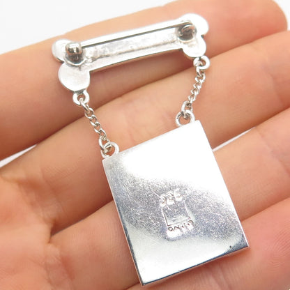 925 Sterling Silver Vintage ANN Dog's Bone Picture Frame Pin Brooch