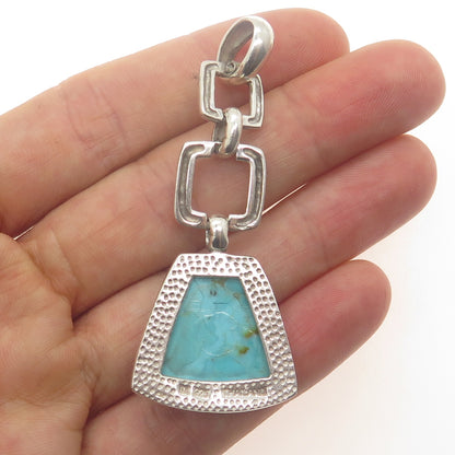 SX Sally C 925 Sterling Silver Vintage Real Turquoise Drop Chain Pendant