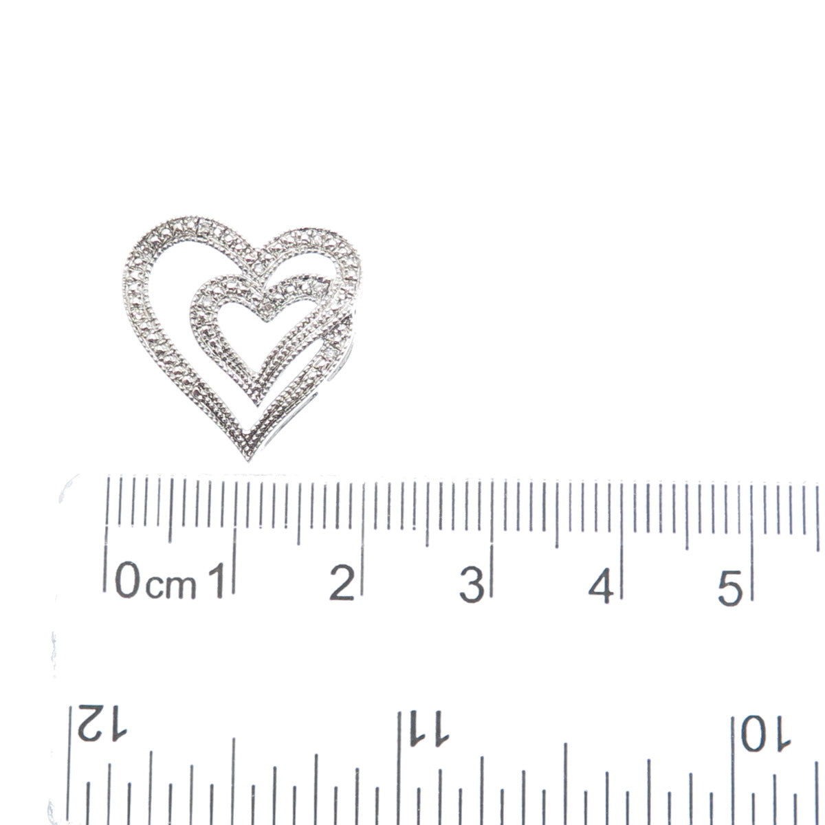 925 Sterling Silver Real Round-Cut Diamond Double Heart Minimalist Slide Pendant
