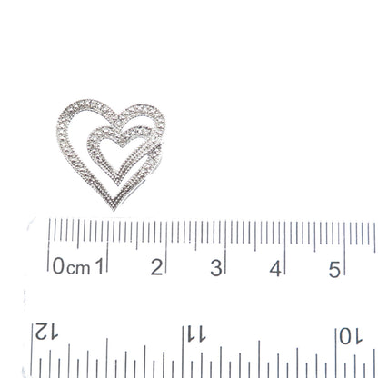 925 Sterling Silver Real Round-Cut Diamond Double Heart Minimalist Slide Pendant