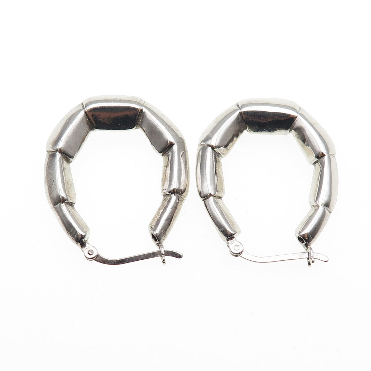 925 Sterling Silver Modernist Oval Hoop Earrings
