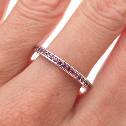 Pandora 925 Sterling Silver Red Enamel & C Z Radiant Hearts Band Ring Size 7