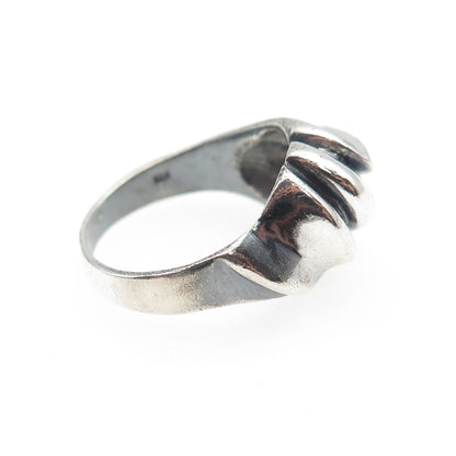 925 Sterling Silver Vintage Modernist Wavy Dome Oxidized Ring Size 7.25