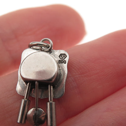 800 Silver Antique Art Deco Pendulum Clock 3D Mini Charm Pendant