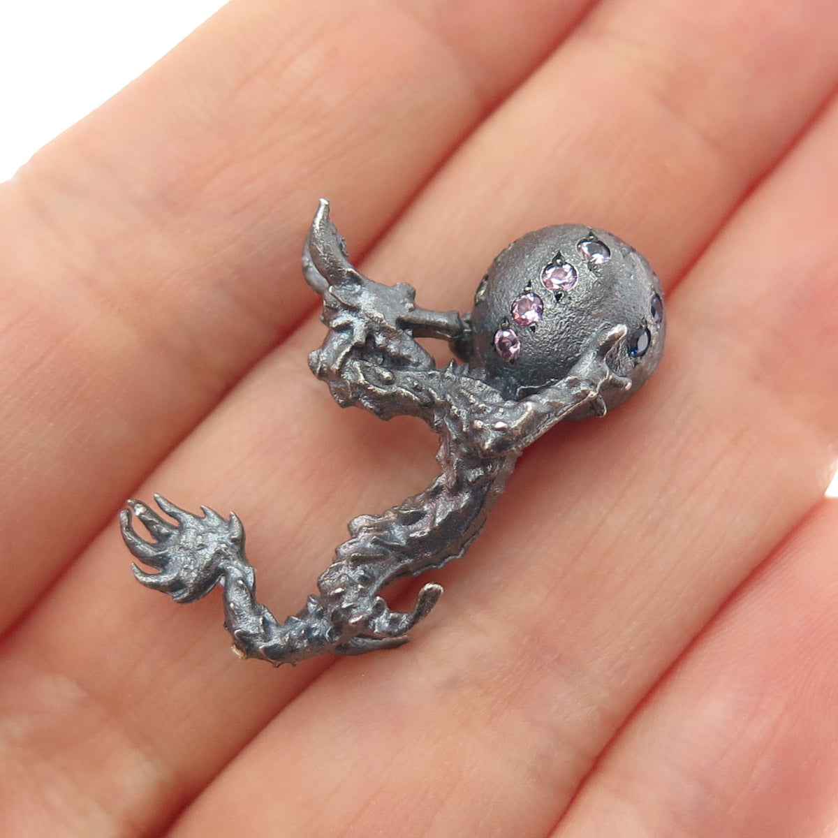 925 Sterling Black Rhodium Diamond Sapphire Chrome Diopside Dragon Miniature