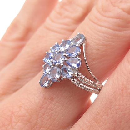 Chuck Clemency 925 Sterling Silver Real Oval & Pear-Cut Tanzanite Ring Size 8