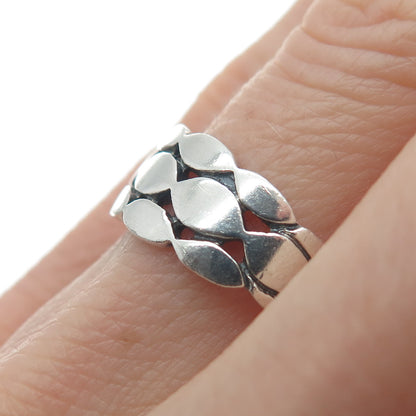 925 Sterling Silver Vintage Marquise-Cut Link Ring Size 7.25