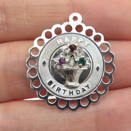 TOWN & COUTRY 925 Sterling Vintage Rhinestone "Happy Birthday" Flower Pendant