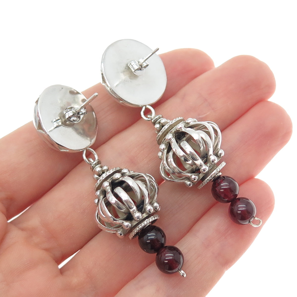 925 Sterling Silver Vintage Real Tourmaline Modernist Dangle Earrings