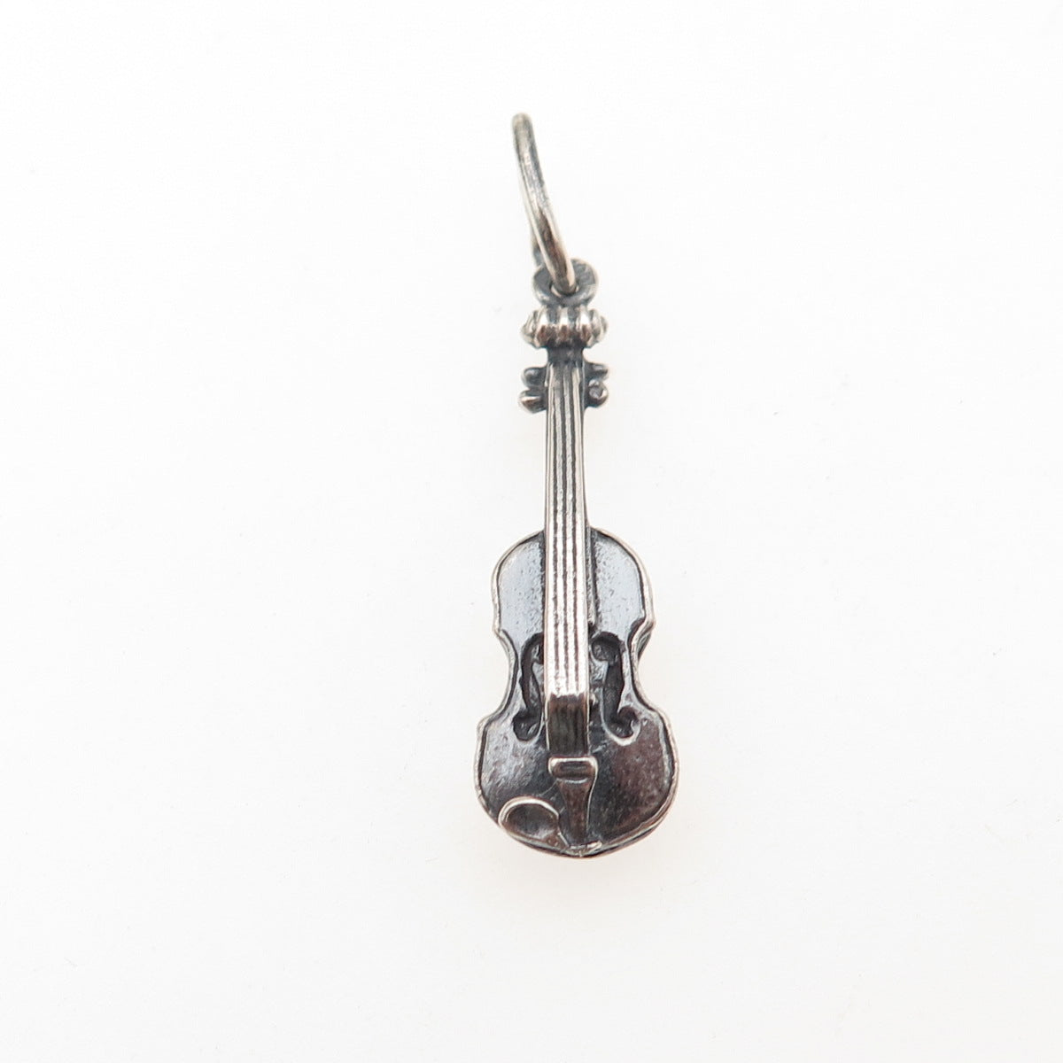 925 Sterling Silver Vintage Wien Violin Oxidized 3D Mini Charm Pendant