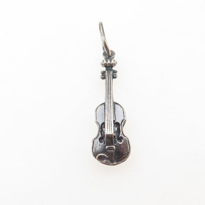 925 Sterling Silver Vintage Wien Violin Oxidized 3D Mini Charm Pendant