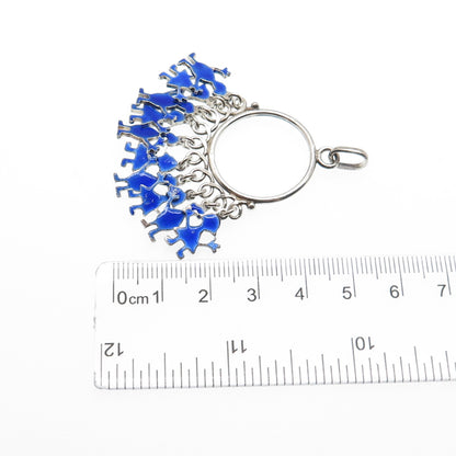 925 Sterling Silver Vintage Italy Enamel Children Multi-Charm Pendant