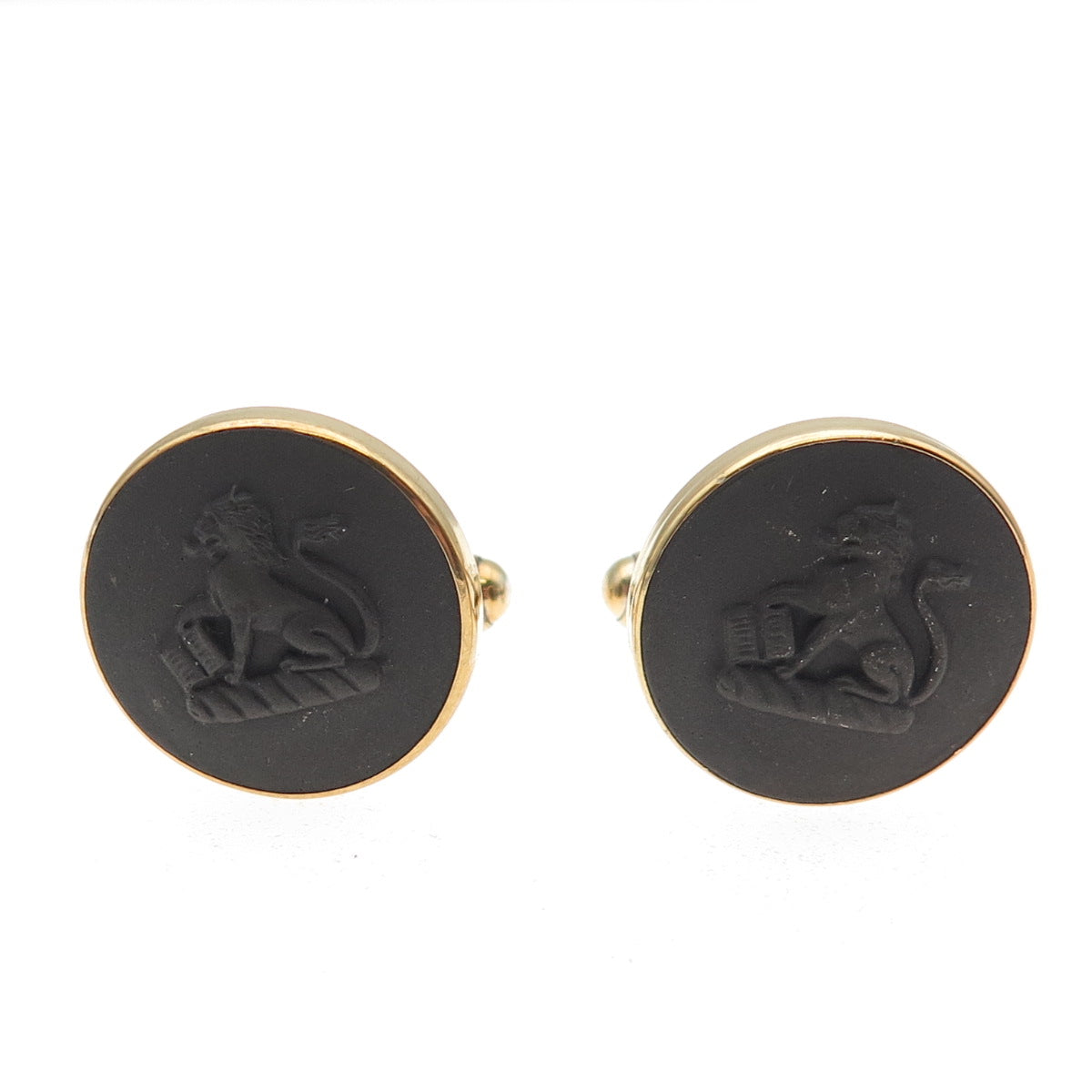 Wedgwood 925 Sterling Gold Plated Vintage Black Jasperware Lion Cufflinks G10
