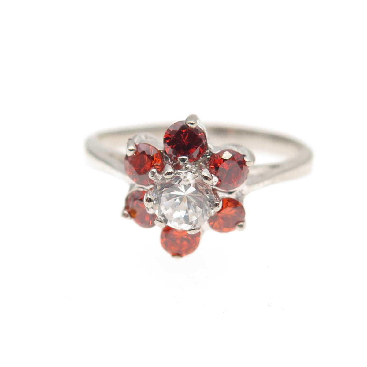 925 Sterling Silver Round-Cut Imperial & White C Z Ring Size 7
