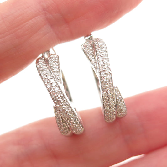 Platinaire Sterling Silver Real Round-Cut Diamond Crisscross Hoop Earrings
