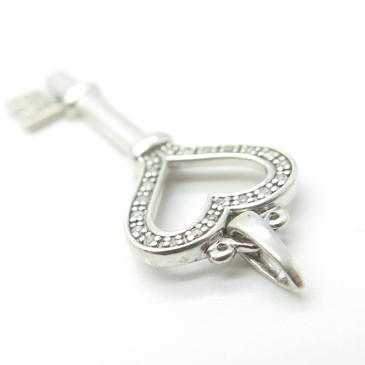 925 Sterling Silver Real Round-Cut White Diamond Heart Key Pendant