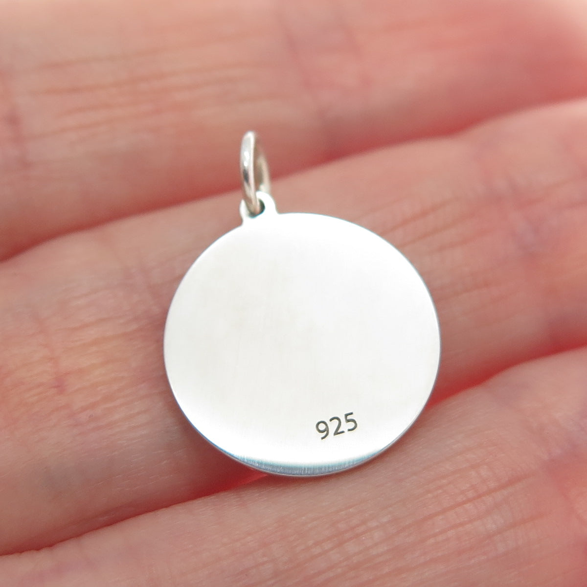 925 Sterling Silver Red Enamel Family Heart Round Tag Minimalist Charm Pendant