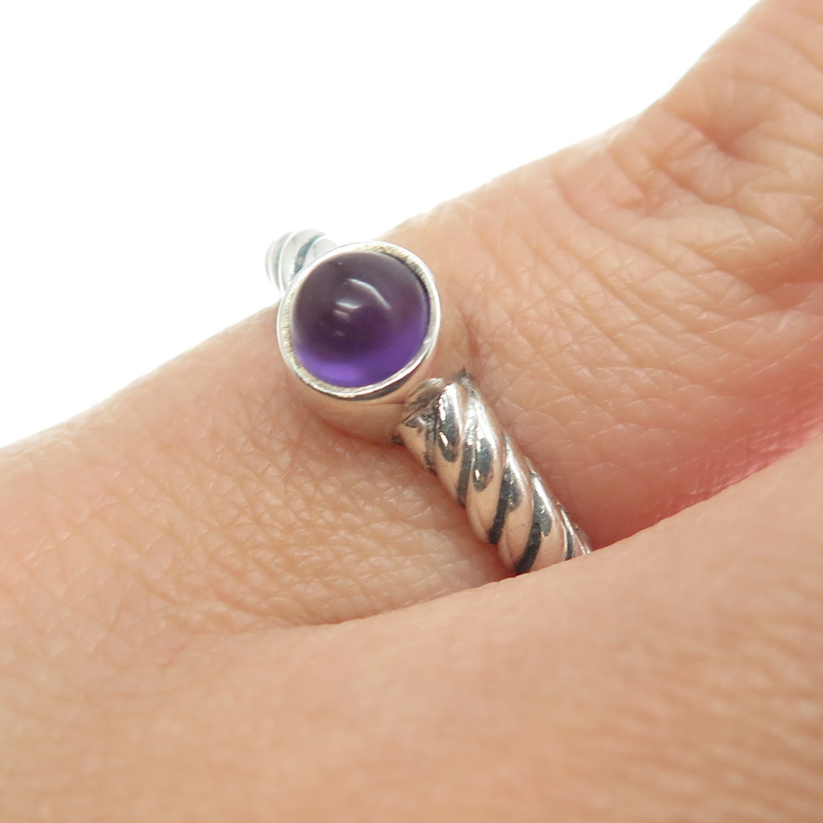 925 Sterling Silver Vintage Real Amethyst Gemstone Twisted Ring Size 5.25