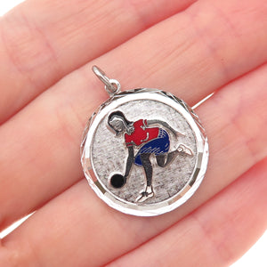 Griffith & Sons 925 Sterling Vintage Enamel Bowling Female Player Charm Pendant