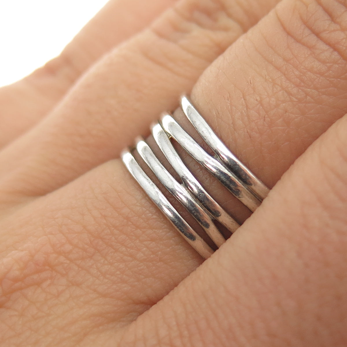 925 Sterling Silver Vintage Modernist 5-Row Ring Size 7.75