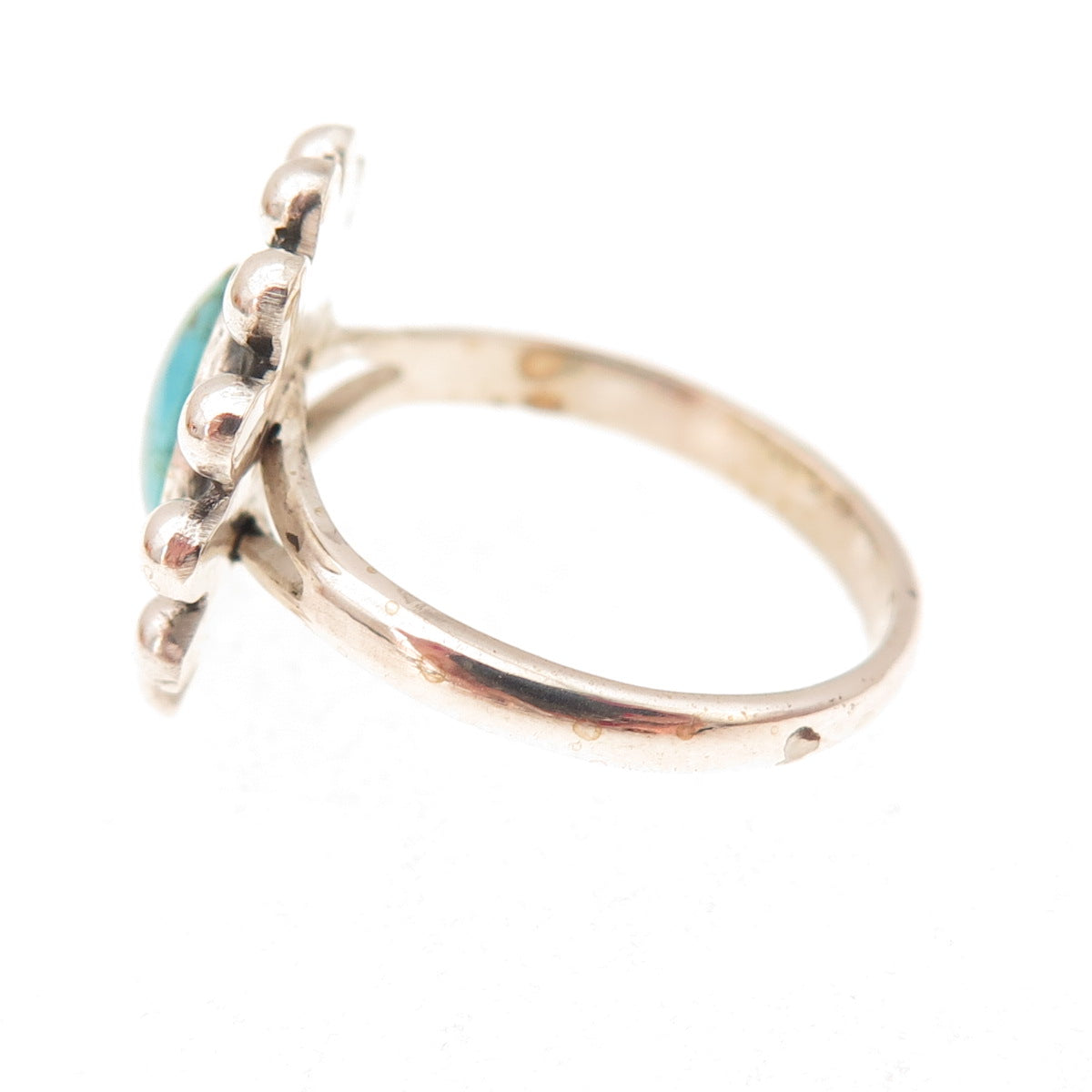 Old Pawn Sterling Silver Vintage Southwestern Turquoise Sun Beaded Ring Size 7