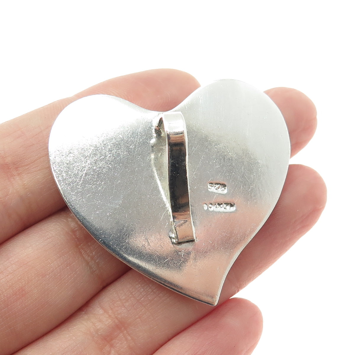 925 Sterling Silver Vintage Mexico Puffy Heart Slide Pendant