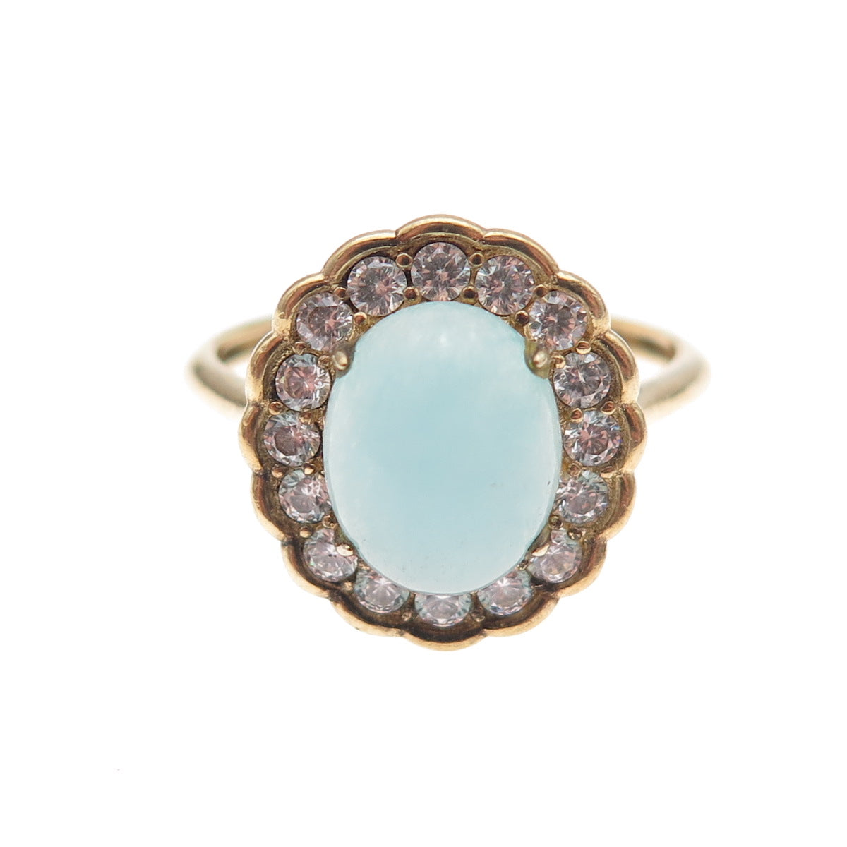 925 Sterling Silver Gold Plated Real Aquamarine & C Z Ring Size 9