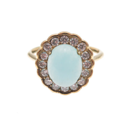 925 Sterling Silver Gold Plated Real Aquamarine & C Z Ring Size 9