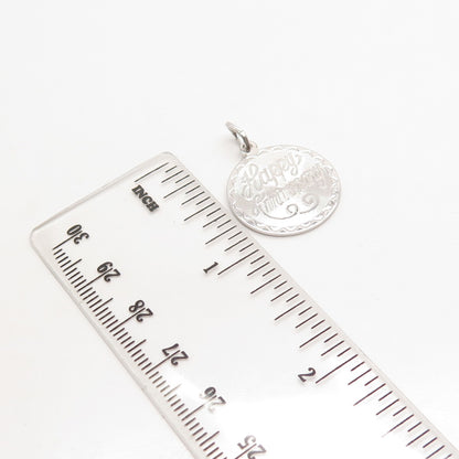 925 Sterling Silver "Happy Anniversary" Round Pendant