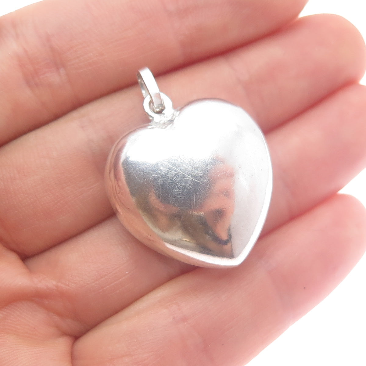 835 Silver Vintage Portugal Puffy Heart Charm Pendant