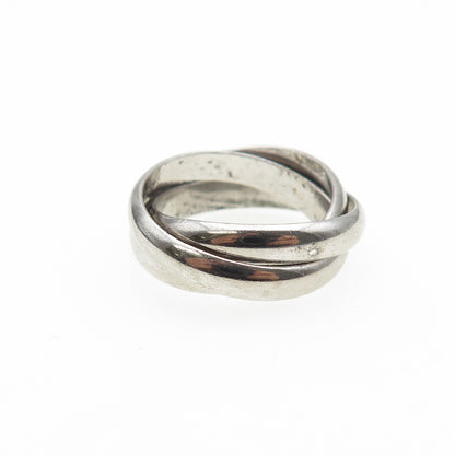 925 Sterling Silver Vintage Italy Interlocked Trinity Band Ring Size 4.75