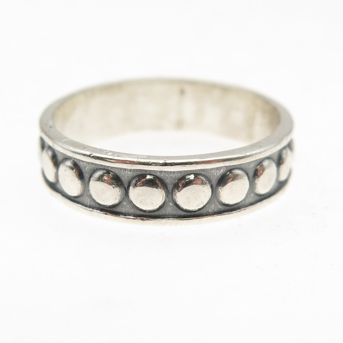 925 Sterling Silver Vintage Mexico Dotted Oxidized Band Ring Size 10.25