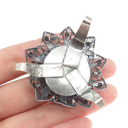 925 Sterling Silver Vintage Floral Filigree Oxidized Candlestick