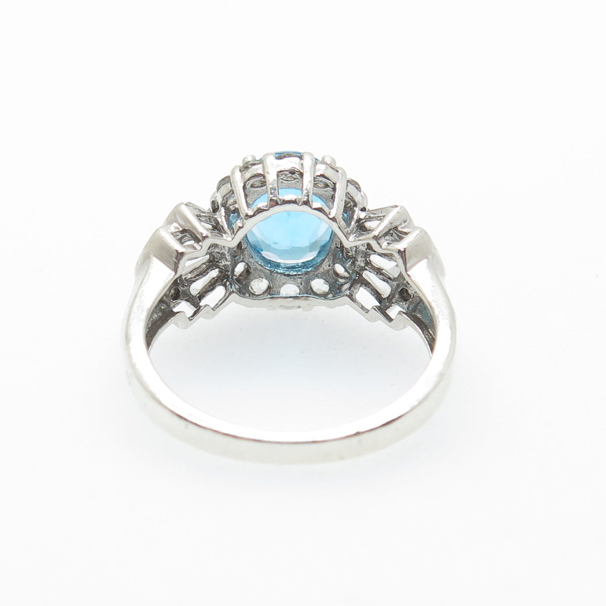 925 Sterling Silver Real Diamond Swiss Blue & White Topaz Ring Size 7