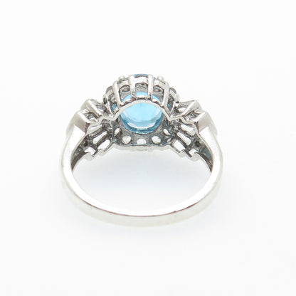 925 Sterling Silver Real Diamond Swiss Blue & White Topaz Ring Size 7