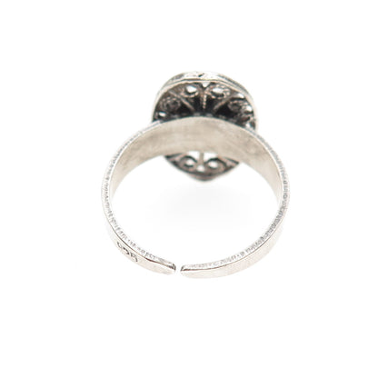 925 Sterling Silver Vintage Real Agate Filigree Adjustable Ring Size 5.75