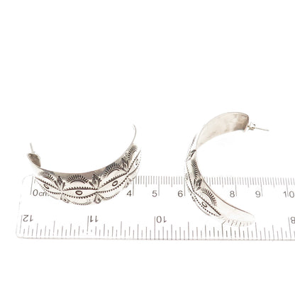 Wilbur Tracy Navajo Old Pawn 925 Sterling Silver Southwestern Half Hoop Earrings