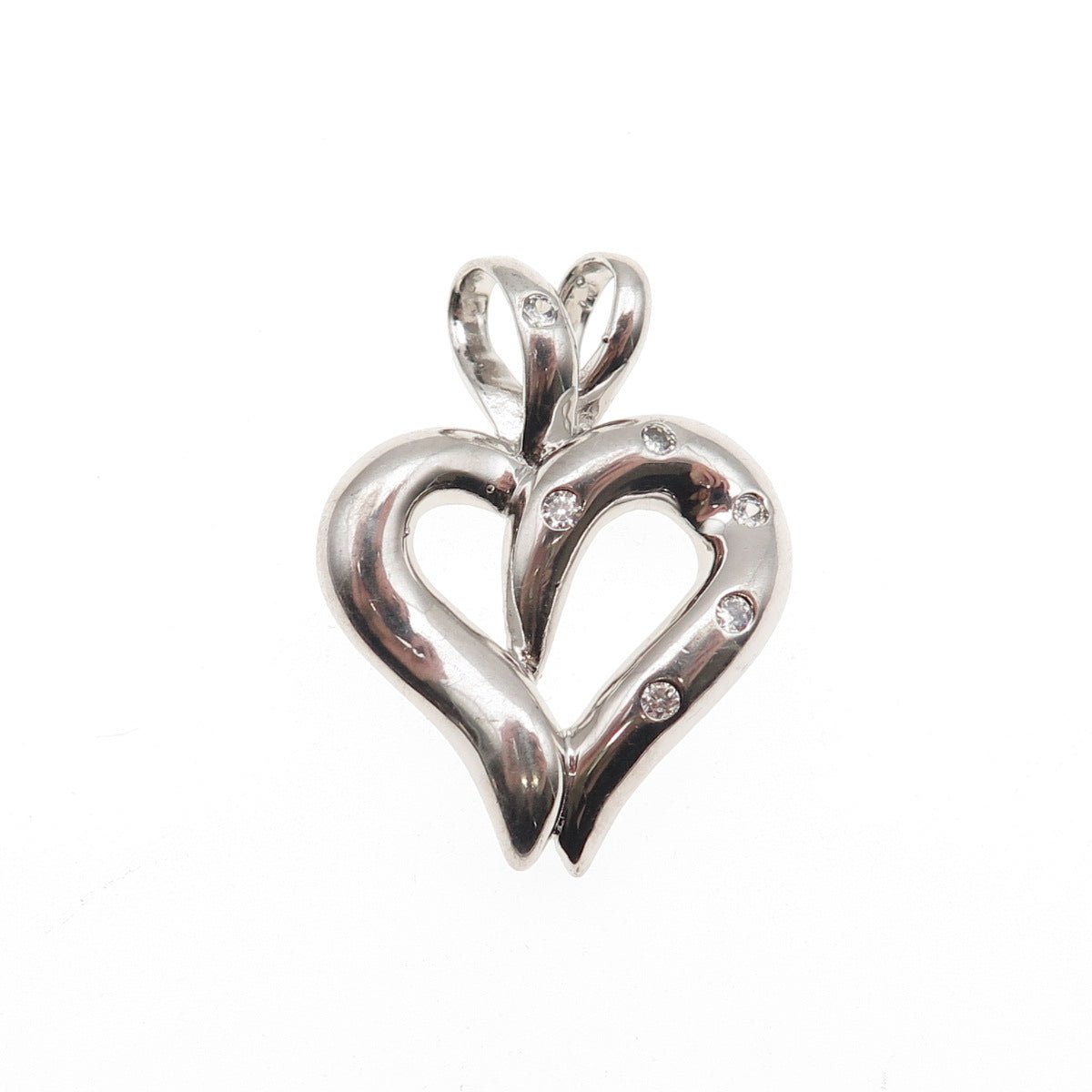 925 Sterling Silver Round-Cut C Z Heart Charm Pendant