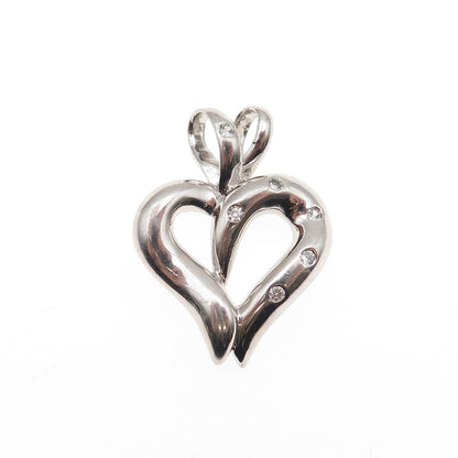 925 Sterling Silver Round-Cut C Z Heart Charm Pendant