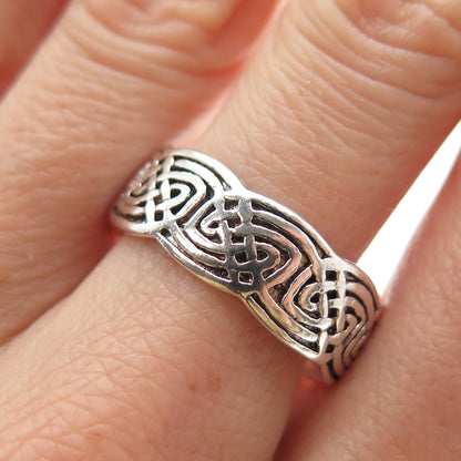 PETER STONE 925 Sterling Silver Vintage Celtic Knot Oxidized Band Ring Size 10.5