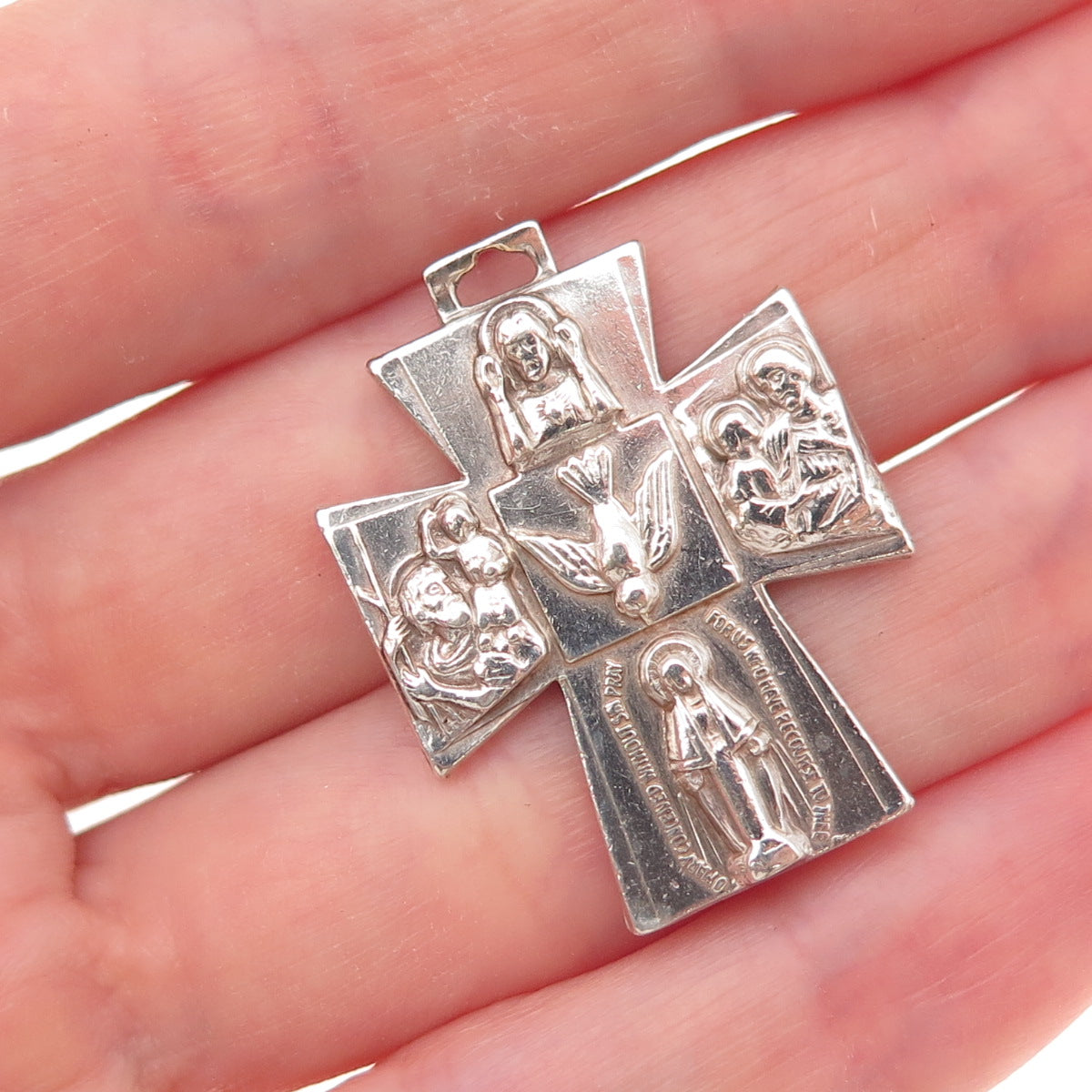 925 Sterling Silver Antique Art Deco 4-Way Cross Oxidized Charm Pendant