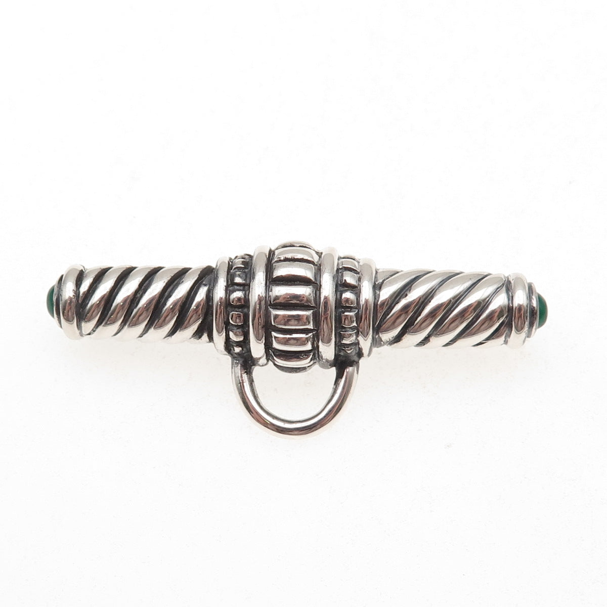 925 Sterling Silver Vintage Green Onyx Bar Charm Holder Pin Brooch