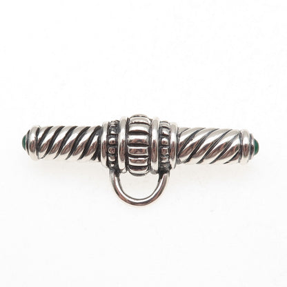 925 Sterling Silver Vintage Green Onyx Bar Charm Holder Pin Brooch