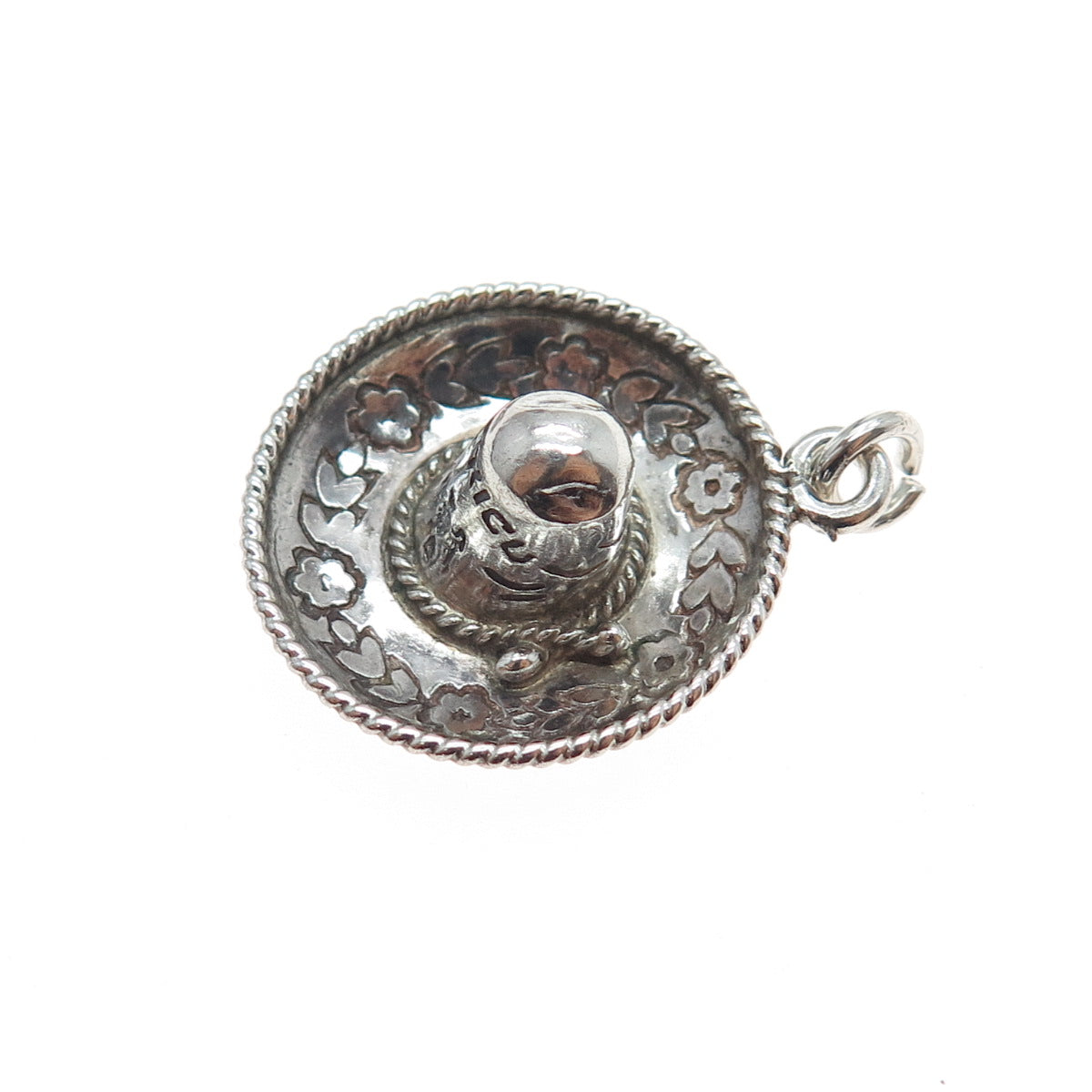 925 Sterling Silver Vintage Sombrero Oxidized 3D Charm Pendant